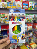 ألوان خشب مائية 12 لون + فرشة Carioca
